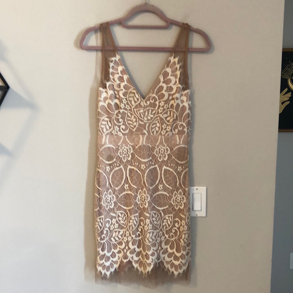 Party Sheath Dress in Nude and White Lace
